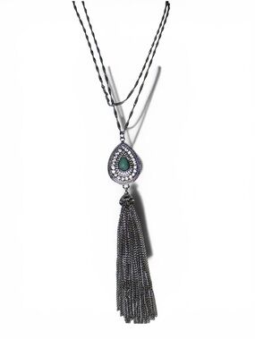 G.H. Bass & Co. Silver-Tone Tassel Necklace with Teal Stone